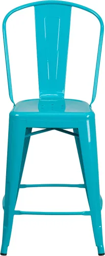 Miniatura 6 de Merrick Lane Stella - Taburete de 24 pulgadas para interiores y exteriores, taburete de metal con acabado de cristal verde azulado y azul, parte