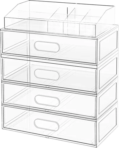 Miniatura 11 de Paquete de 2 cajones transparentes de almacenamiento de maquillaje, organizadores de baño apilables de 12 pulgadas de ancho y cajón