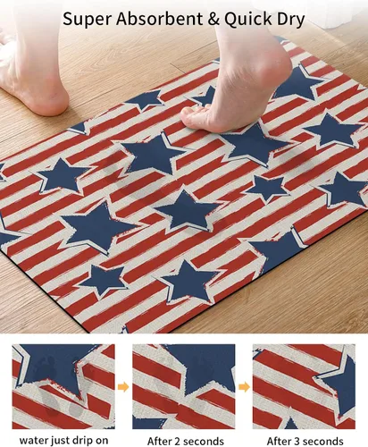 Miniatura 3 de Tapete de baño con bandera de estrellas y rayas para bañera, antideslizante, de secado rápido y absorbente, tierra de diatomeas, fregadero
