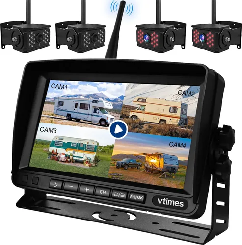 Miniatura 12 de VTimes Cámara de respaldo inalámbrica para camiones, cámara de respaldo RV con monitor HD de 7 pulgadas, pantalla dividida de 4 canales, alerta BSD