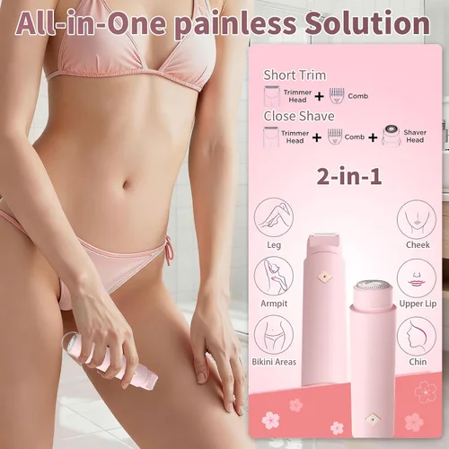 Miniatura 2 de Recortadora de bikini 2 en 1 para mujer, afeitadora eléctrica impermeable sin dolor para mujeres, afeitadora eléctrica de viaje de doble cabeza