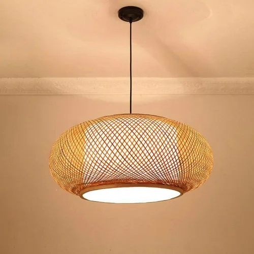 Miniatura 2 de Lámpara colgante de bambú tejida hecha a mano, ratán antiguo, lámpara colgante de techo de madera natural con cable ajustable para sala de estar