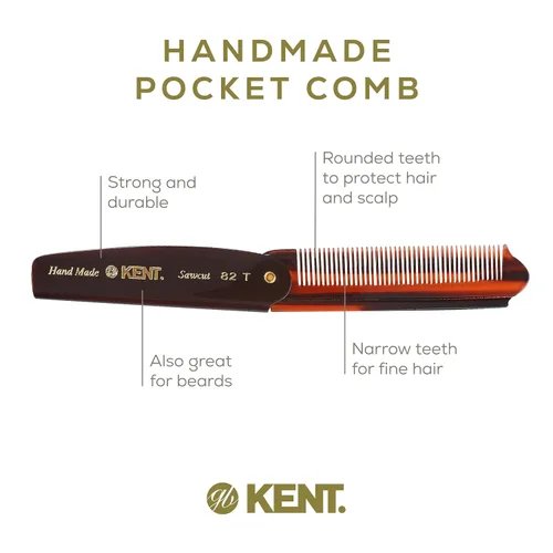 Miniatura 4 de Kent 82T Peine de bolsillo plegable hecho a mano para hombres, peine de dientes finos para peinar y alisar el cabello todos los días, para barba