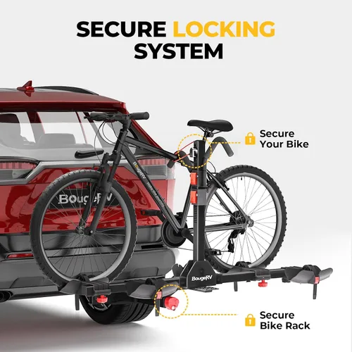 Miniatura 2 de BougeRV - Soporte de enganche para bicicletas de plataforma de 2 pulgadas con doble bloqueo para SUV y camiones, para 2 bicicletas, soporte