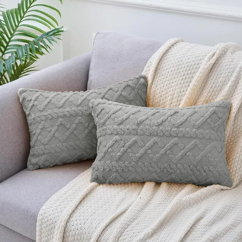 Miniatura 11 de uxcell Juego de 2 fundas de almohada de felpa de lana sintética, fundas de almohada con patrones geométricos, fundas de almohada decorativas
