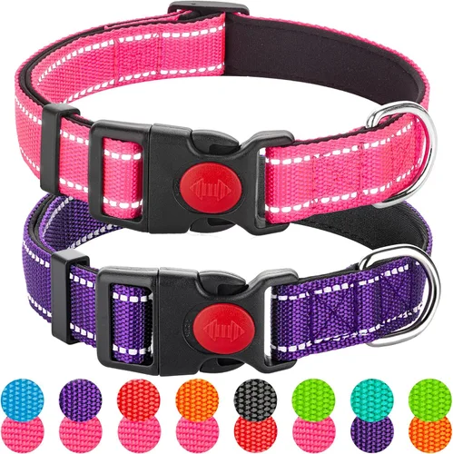 Miniatura 17 de Paquete de 2 collares reflectantes para perros medianos, hembras, machos, collares de nailon para cachorros, perros pequeños y grandes, con hebilla
