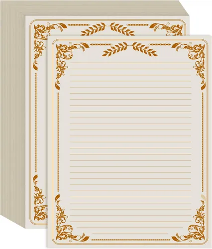 Papel de carta con rayas vintage, papel estacionario para escribir cartas, 50 hojas de líneas y diseño de borde antiguo para papeles de escritura,