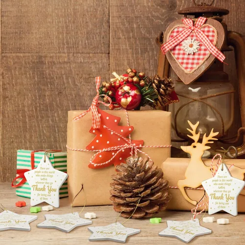 Miniatura 7 de Lewtemi 10 piezas de regalos de agradecimiento de Navidad, adornos en forma de estrella, adornos colgantes de cerámica, regalos de agradecimiento