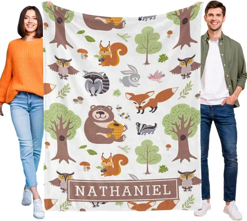 Miniatura 27 de Manta de bebé personalizada de animales del bosque para niños y niñas, manta de bebé personalizada con nombre Adventure Awaits Stuff recién nacido