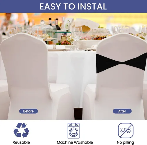 Miniatura 3 de CHENGU 100 piezas Cintas elásticas de elastano para sillas, lazos simples, bandas para sillas de boda real sin hebilla, decoraciones de cumpleaños