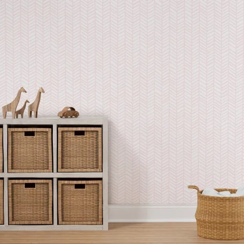 Miniatura 7 de Papel tapiz autoadhesivo para despegar y pegar, papel tapiz extraíble de color rosa pastel y blanco con diseño de espiga para bebé niña Spoonflower
