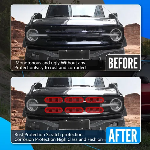 Miniatura 4 de Marco de cubierta de malla para parrilla delantera, insertos de parachoques delantero, accesorios de decoración con clip para Ford Bronco Offroad