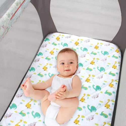 Miniatura 8 de Sábanas ajustables para Pack and Play, transpirables, gruesas, parque de juegos con estampado encantador 39"×27"×5", compatible con Graco Pack n