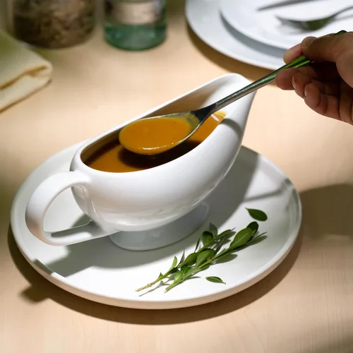 Miniatura 5 de Kook Salsera de cerámica, dispensador para servir, jarra de porcelana para salsas, aderezos y crema, asa grande, apto para microondas y Formal