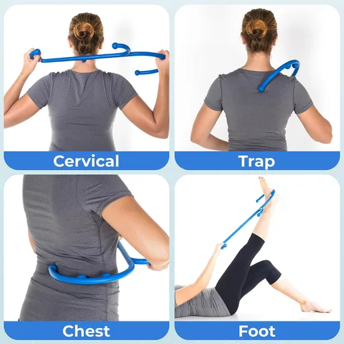 Miniatura 5 de Bastón de punto de gatillo de masaje, tejido profundo del cuerpo, espalda de mano, cuello, hombros, piernas y pies, herramienta de liberación Azul