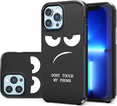 Funda para iPhone 13 Pro Max, bonita funda [Don't Touch My Phone] a prueba de golpes, de doble capa, funda protectora de plástico de silicona