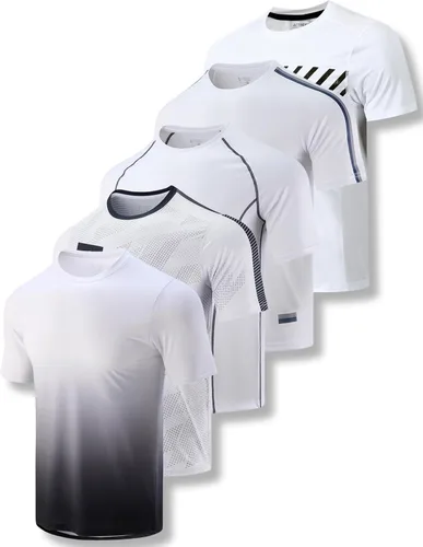 Miniatura 22 de Paquete de 5 camisetas de manga corta para hombre con cuello redondo y de secado rápido Camisetas atléticas para correr, entrenar en el gimnasio