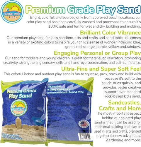 Miniatura 2 de Arena clásica de juego de color azul Sand and Play, bolsa de 20 libras, natural y no tóxica, divertida húmeda y seca en interiores y exteriores