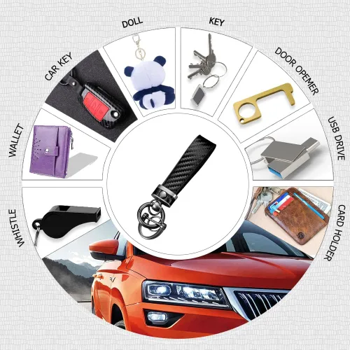 Miniatura 5 de ASUBHA Llavero de coche de fibra de carbono, llavero universal de cuero de alta calidad, giratorio de 360 grados con anillo en D antipérdida