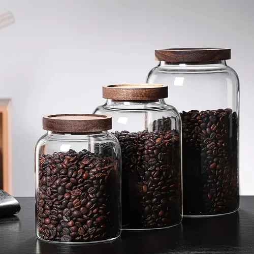 Miniatura 4 de MOLFUJ Contenedor de almacenamiento de vidrio de 40.6 fl oz de 40 onzas fluidas con tapa de madera, organizador decorativo grande, frasco