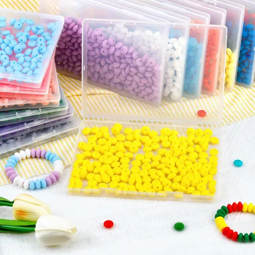 Miniatura 5 de 180 piezas FIVEIZERO cuentas de lenteja de silicona, cuentas focales de ábaco de silicona de 12 mm a granel cuentas sueltas de color para pulseras