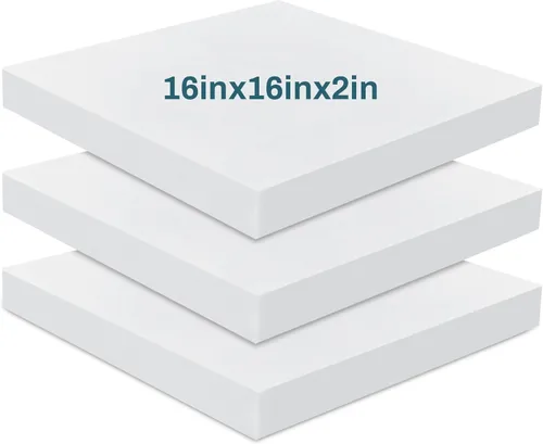 Miniatura 12 de Frienda Paquete de 3 cojines de espuma de alta densidad de 2 x 20 x 20 pulgadas, repuesto de cojín de espuma de corte cuadrado a medida, para silla
