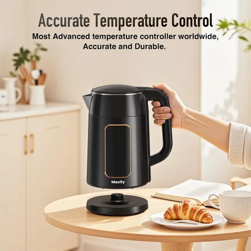 Miniatura 7 de Mecity Hervidor eléctrico de 1.7L con pantalla táctil de control de temperatura, sin contacto de plástico con agua. 6 programas de temperatura