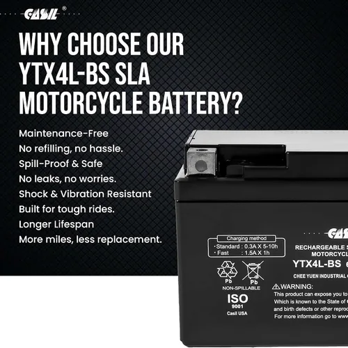 Miniatura 5 de YTX4L-BS Batería SLA Power Sport de 12 V 3AH 50 CCA - Batería Casil