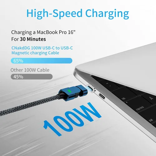 Miniatura 2 de Cable de carga magnético USB C de 100 W, rotación de 180°, cable de carga magnético 2 en 1 para teléfono [2 unidades, 4/6.6 pies], transferencia