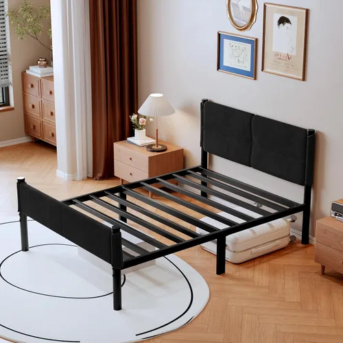 Miniatura 7 de Base de cama metálica, base de cama tamaño individual de 14 pulgadas con espacio de almacenamiento, base de colchón resistente y de trabajo pesado