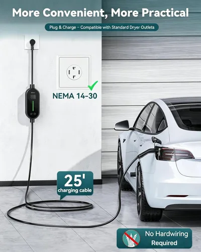 Miniatura 2 de Ecogenix Cargador Tesla para Hogar de Nivel 2, Cable de Carga Móvil Portátil de 24A/240v con Salida para Secadora para Modelo 3/Y/S/X, Amperaje