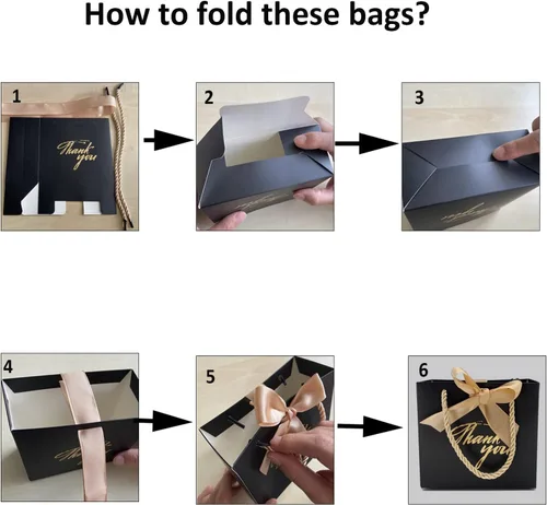 Miniatura 6 de TKSBAG Paquete de 20 pequeñas bolsas de regalo negras con asas de 5.5 x 2.3 x 4.7 pulgadas, mini bolsas de regalo a granel para baby shower