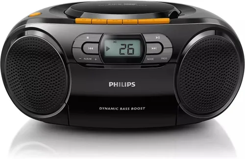 Philips Reproductor de CD portátil Boombox - Reproductor de MP3 portátil y reproductor de cinta de casete, sistema de sonido estéreo compacto Boom