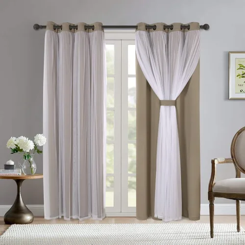 Miniatura 46 de BONZER Cortinas opacas con superposición transparente, mezcla y combina paneles de ventana de doble capa con aislamiento térmico para sala de estar