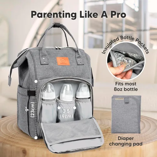 Miniatura 4 de KeaBabies - Mochila pañalera grande impermeable para viajes Gris clásico