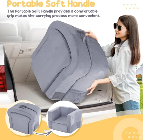 Miniatura 7 de whiffee Cama de viaje para niños pequeños, cama sofá silla plegable portátil 2 en 1, cuna de piso de viaje suave para bebés y niños con fundas
