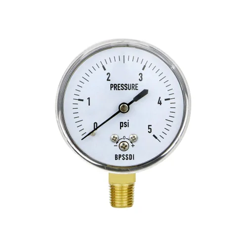 Medidor de baja presión de 0-5 psi, medidor de cápsula con caja de acero inoxidable 304, tamaño de dial de 2.5", montaje inferior NPT de 1/4",