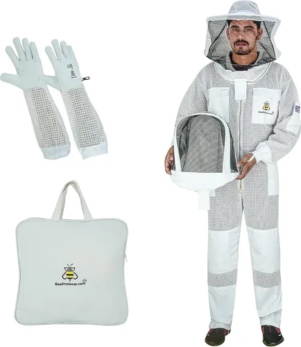 Miniatura 12 de 3-Layer Ultra Ventilated Mesh Beekeeping Suit for Men & Women with Veil Sting-Proof Bee Suit with Leather Gloves & Bag