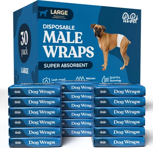 Miniatura 9 de Pañales cómodos para perros machos, paquete de 30 envolturas desechables súper absorbentes para perros machos, tecnología FlashDry Gel con indicador