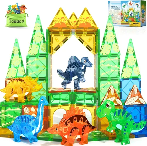 Coodoo Juguetes de Dinosaurio Fichas Magnéticas 3D Dinosaurios Móviles para Niños 3-5 5-7 Juguetes Sensoriales para Exteriores para Niños Pequeños,