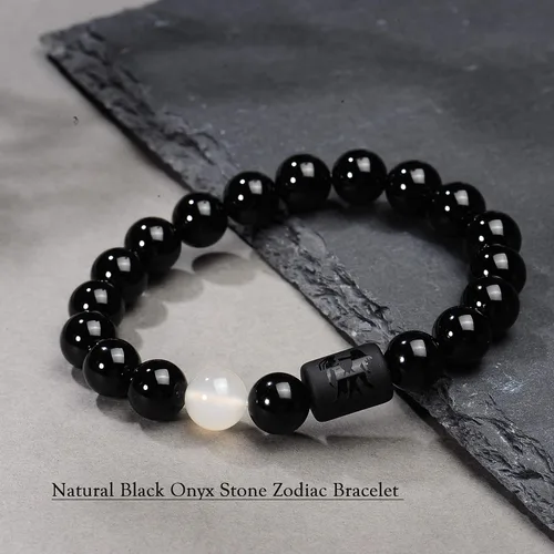 Miniatura 3 de VLINRAS - Pulsera de signo del zodiaco, para hombre y mujer, de 0.315 y 0.394 pulgadas, ónice negro natural, signo de estrella, constelación