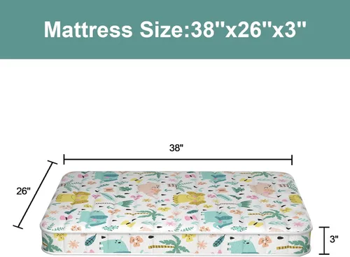 Miniatura 2 de Colchón para cuna de bebé de 3 pulgadas, colchón infantil de 38 pulgadas de largo x 26 pulgadas de ancho, colchón para niños pequeños sin huecos
