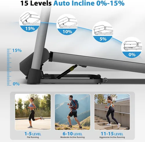 Miniatura 4 de CIIHI Treadmill with Auto Incline - 450 LBS Capacity 15% Auto Incline Treadmill for Home, 0.5-10 MPH Foldable Running Machine with 47.2”x18.1” Belt