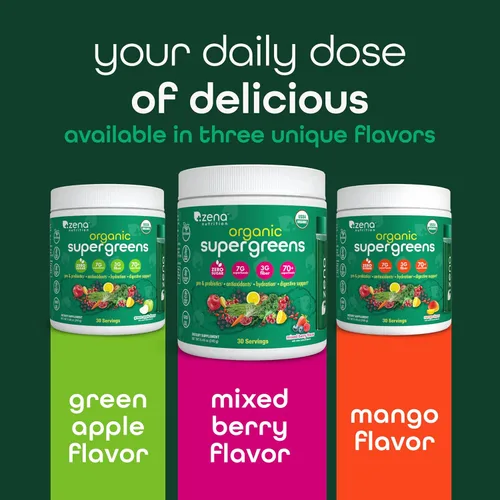 Miniatura 7 de Zena Nutrition Polvo de Súper Verdes Orgánico, Más de 70 Superalimentos, 0 Azúcar, 3G de Fibra, Espirulina, Chlorella, Hongos