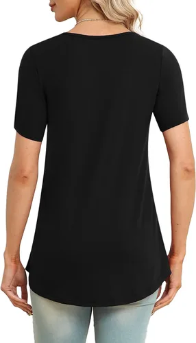 Miniatura 3 de LAOLASI Blusa de verano para mujer, cuello en V, manga corta, casual, holgada