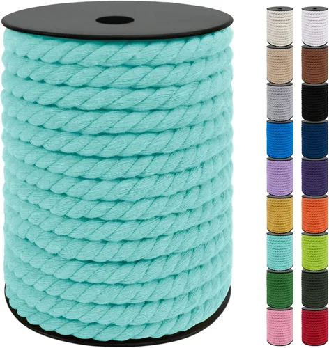 Miniatura 52 de JeogYong Cordón de macramé de 8mm, cuerda de lana de macramé de algodón natural de 131 pies, cordón de algodón trenzado de 3 hebras, hilo de macramé
