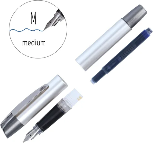 Miniatura 4 de Online Pluma estilográfica ergonómica para escuela/universidad – Campus Feel Grey – Punta media sólida, parte de agarre suave, para cartuchos