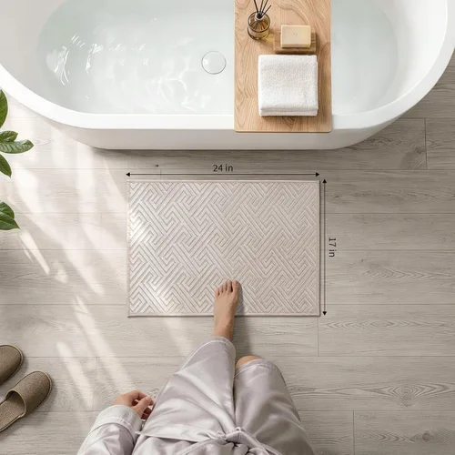 Miniatura 2 de YIHOUSE Beige Bathroom Rugs 17"x24", Quick Dry Non Slip Bath Rug, Absorbent Machine Washable Thin Bath Mat for Restroom Floor Tub Laundry Room Home