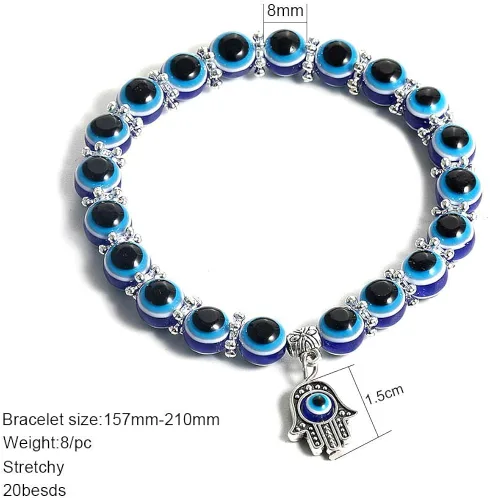 Miniatura 4 de SUMMER LOVE Pulsera elástica de ojo turco Hamsa con cuentas azules y cuentas para protección y bendición de mano de Fátima