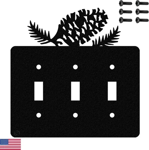 Miniatura 18 de Placa de pared para interruptor de luz de palanca doble de cono de pino (palanca doble, negro) - Fabricado en Estados Unidos
